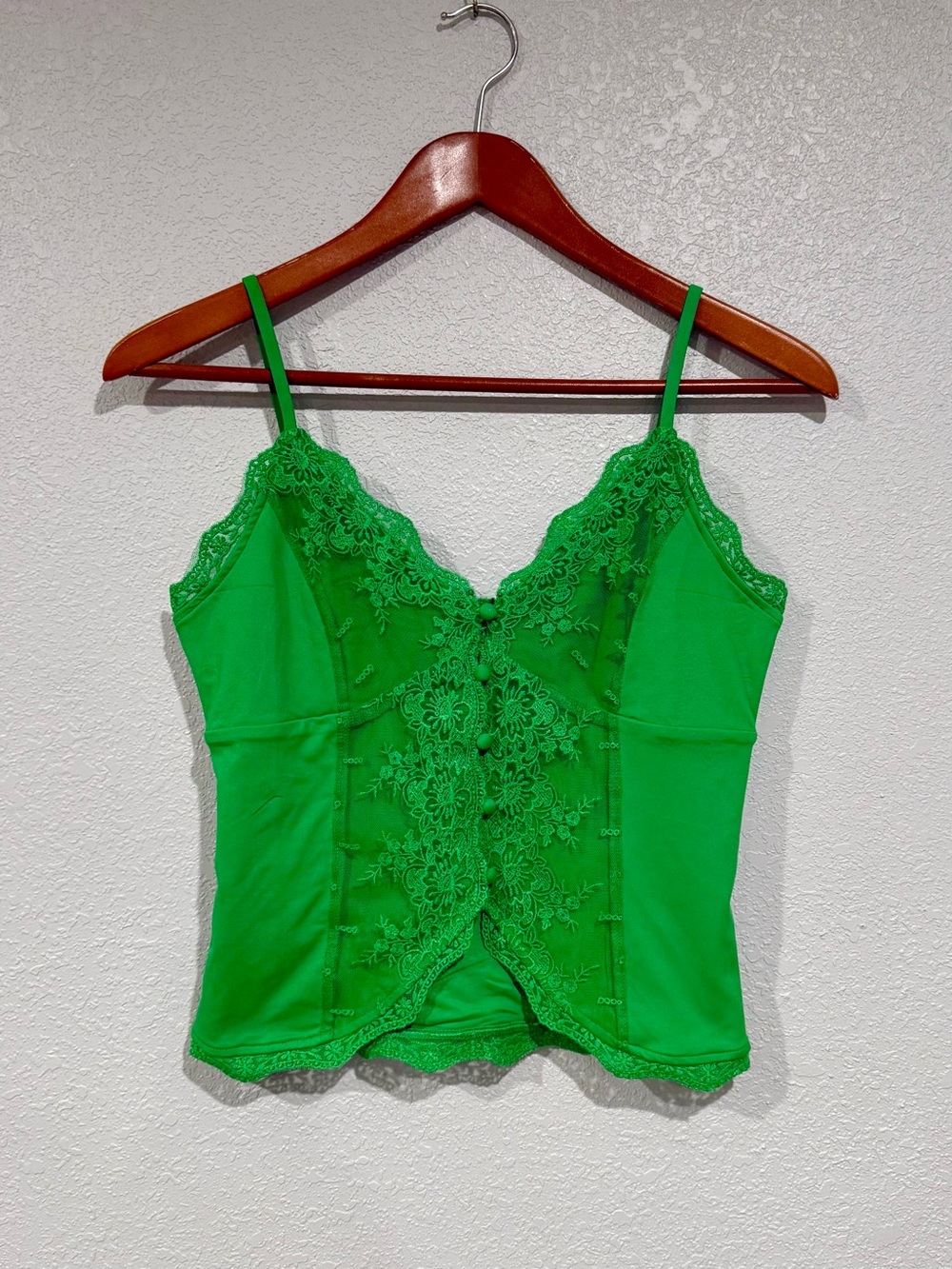 Green Lace-Trim Cami Top